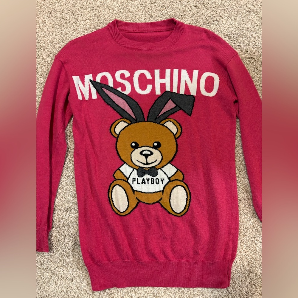 Moschino Playboy Bear Bunny Sweater in Pink, Small